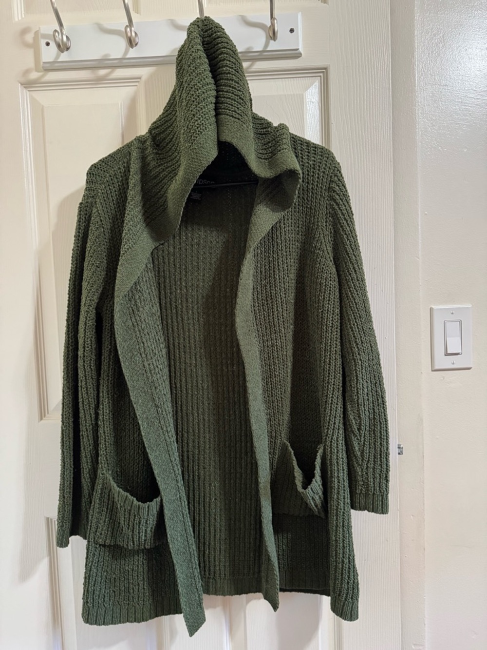 Olive Green Open-Front Knit Sweater Cardigan